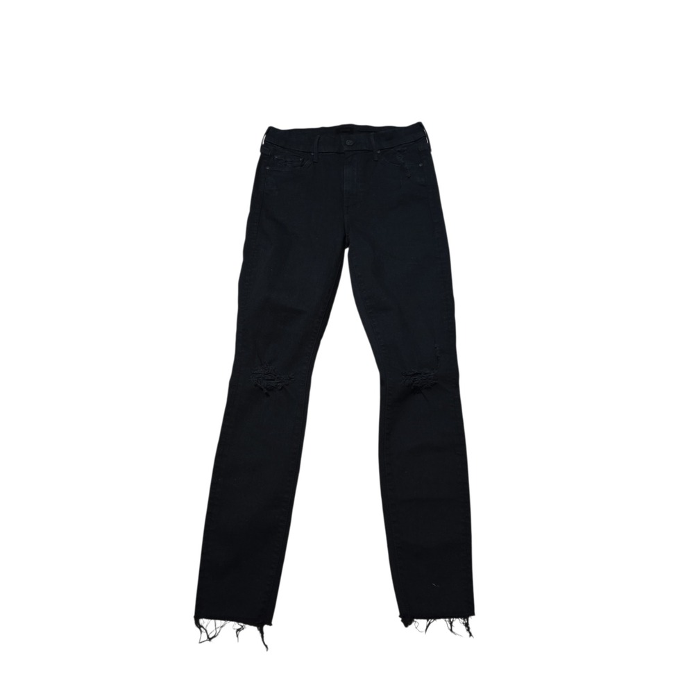 Mother The Looker Ankle Fray Gold Bolt Black Heart Graffiti Distressed Jeans 26